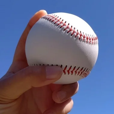 青空にかざした野球ボール(イメージ)